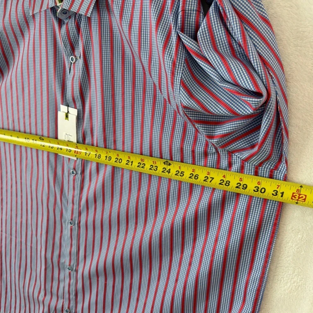 Robert Graham Mens XXL‎ X Collection Red Blue Gingham Striped Button Down Shirt
